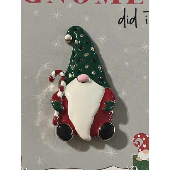 Studio Ville Enameled Crystals Christmas Gnome $30 NIP Santa Gnome Candy Cane - Picture 2 of 8